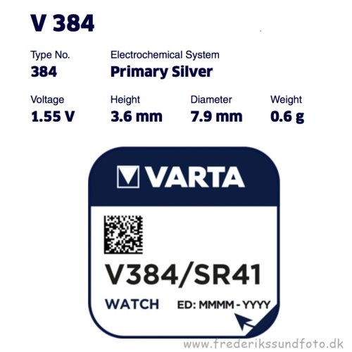 Varta V 384 1,55v silver SR 41 SW batteri