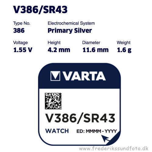 Varta V 386 1,55v silver SR 43 W batteri