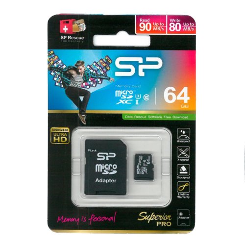Silicon U3 64GB Micro-SDHC R90MB/s W80MS/s