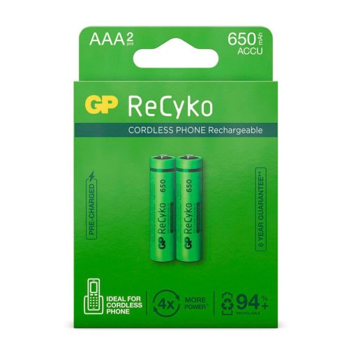 GP ReCyko AAA 650mAh 2 stk. Opladelige batterier