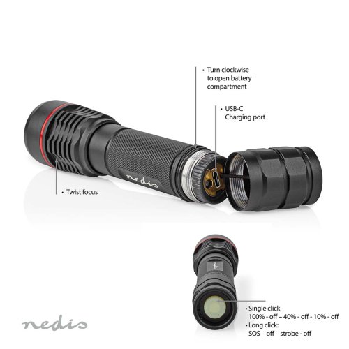 Nedis 10W LED 1000LM Opladelig Lygte