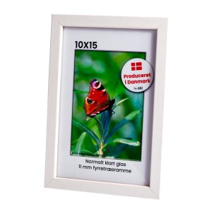Hvid fyrretr�sramme 10x15 med klart glas