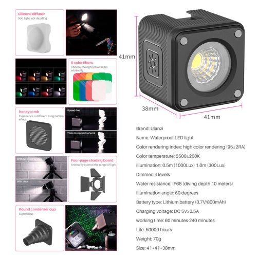 Ulanzi L2 RGB Mini Videolys m/tilbeh�r &amp; etui